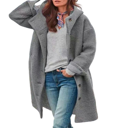 Women's Winter Overcoat Single Breasted Trench Jackets with Hood