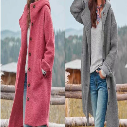 Women's Winter Overcoat Single Breasted Trench Jackets with Hood