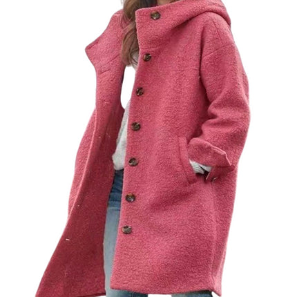 Women's Winter Overcoat Single Breasted Trench Jackets with Hood