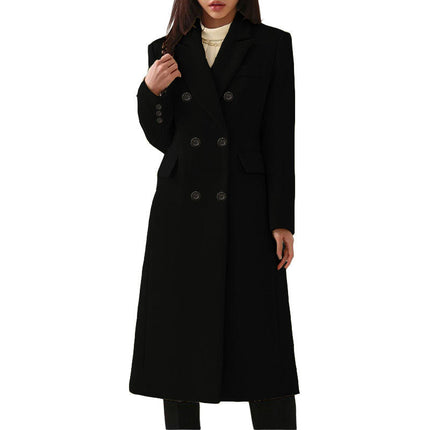 Women's Basic Essential Double Breasted Mid-Long Coat