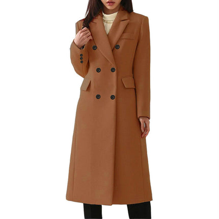 Women's Basic Essential Double Breasted Mid-Long Coat