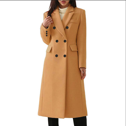 Women's Basic Essential Double Breasted Mid-Long Coat