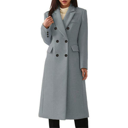 Women's Basic Essential Double Breasted Mid-Long Coat