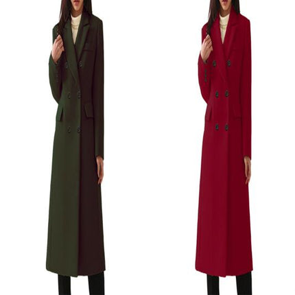 Women's Basic Essential Double Breasted Mid-Long Coat