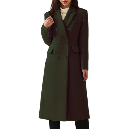 Women's Basic Essential Double Breasted Mid-Long Coat