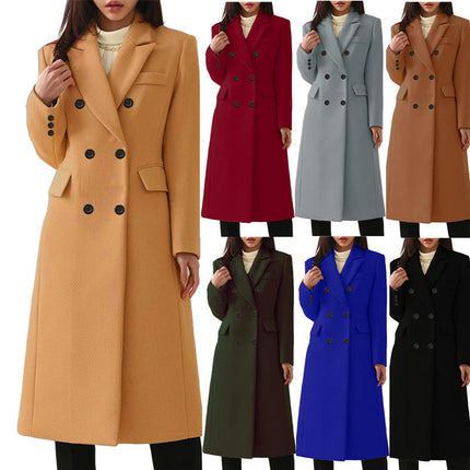 Women's Basic Essential Double Breasted Mid-Long Coat