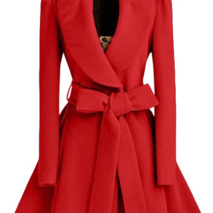 Women's Elegant Lapel Collar Double Breasted Overcoat Coat Belt