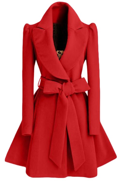 Women's Elegant Lapel Collar Double Breasted Overcoat Coat Belt