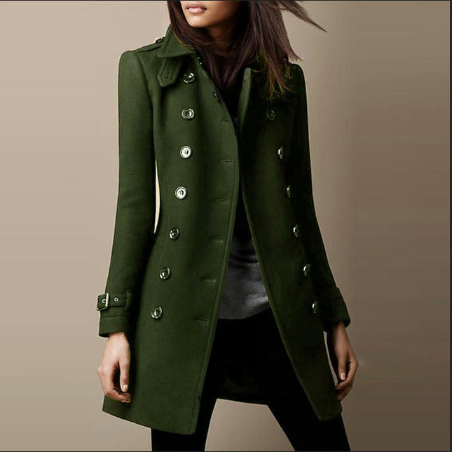 Women's ch Coat Slim Fit Lapel Long Sleeve Double Breasted Coat Outwear