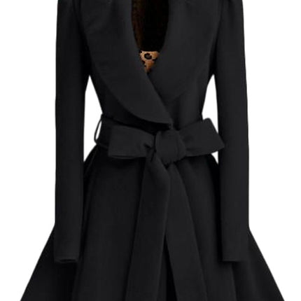 Women's Elegant Lapel Collar Double Breasted Overcoat Coat Belt