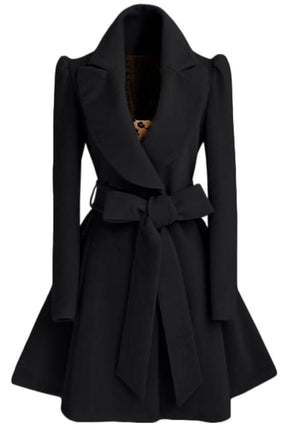 Women's Elegant Lapel Collar Double Breasted Overcoat Coat Belt