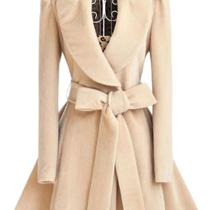 Women's Elegant Lapel Collar Double Breasted Overcoat Coat Belt