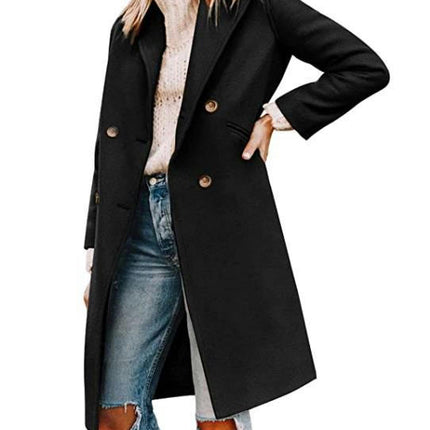 Women's Double Breasted Coat Mid Long Overcoat Jacket