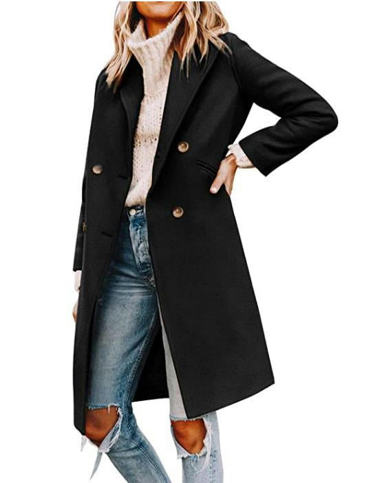 Women's Double Breasted Coat Mid Long Overcoat Jacket