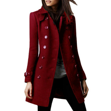 Women's ch Coat Slim Fit Lapel Long Sleeve Double Breasted Coat Outwear