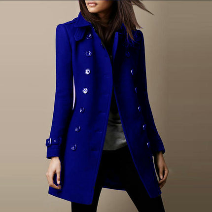 Women's ch Coat Slim Fit Lapel Long Sleeve Double Breasted Coat Outwear