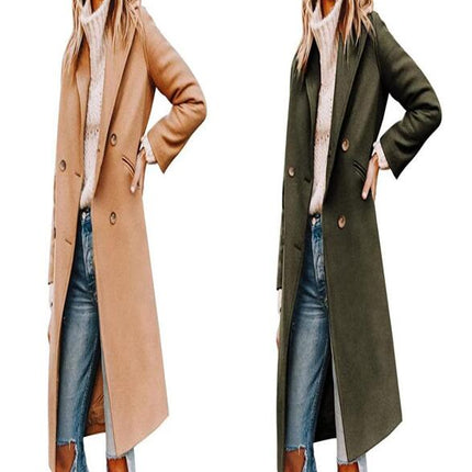 Women's Double Breasted Coat Mid Long Overcoat Jacket