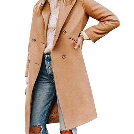 Women's Double Breasted Coat Mid Long Overcoat Jacket