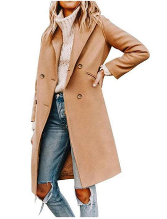 Women's Double Breasted Coat Mid Long Overcoat Jacket