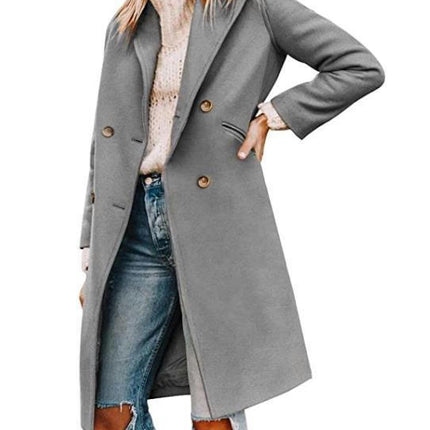 Women's Double Breasted Coat Mid Long Overcoat Jacket