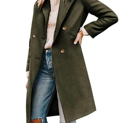 Women's Double Breasted Coat Mid Long Overcoat Jacket