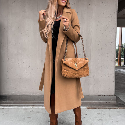 Women's Coat Long Jacket,Winter Long Sleeve Lapel Overcoat With Belt