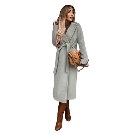 Women's Coat Long Jacket,Winter Long Sleeve Lapel Overcoat With Belt