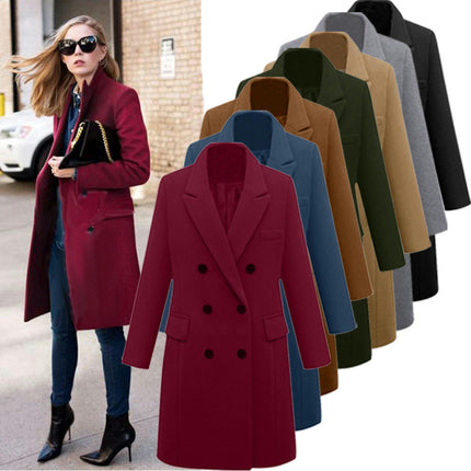 Women's Overcoat lapel Collar double-breasted Outerwear Winter Long Coat