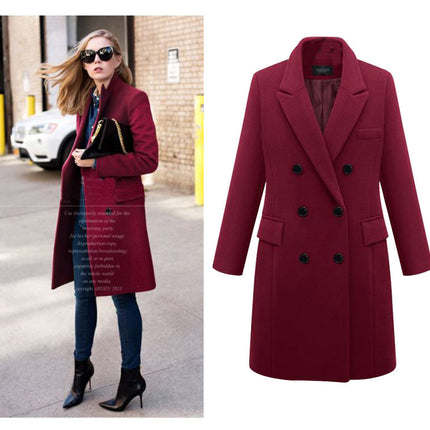 Women's Overcoat lapel Collar double-breasted Outerwear Winter Long Coat