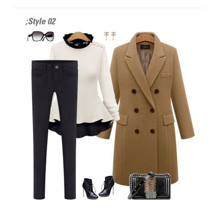 Women's Overcoat lapel Collar double-breasted Outerwear Winter Long Coat