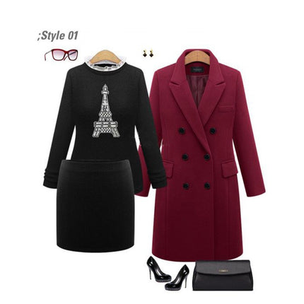 Women's Overcoat lapel Collar double-breasted Outerwear Winter Long Coat