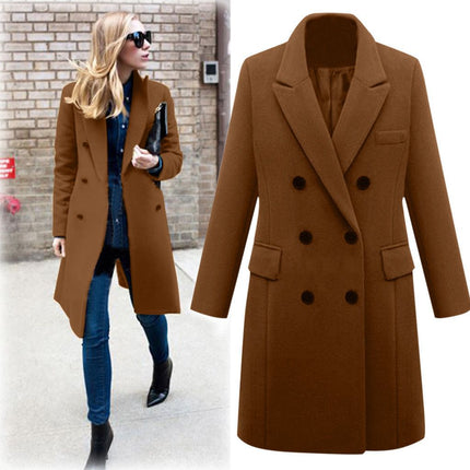 Women's Overcoat lapel Collar double-breasted Outerwear Winter Long Coat