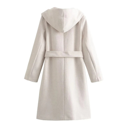 Women's Coat Long Jacket,Winter Long Sleeve Lapel Hooded Overcoat With Belt