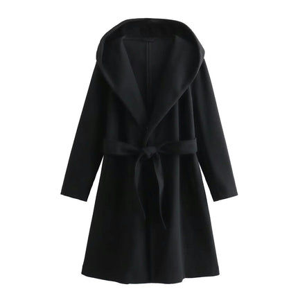 Women's Coat Long Jacket,Winter Long Sleeve Lapel Hooded Overcoat With Belt