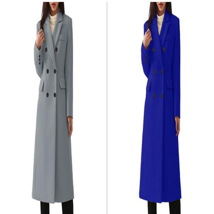 Women Winter Mid-Long Coat Double Breasted Lapel Jacket Outwear