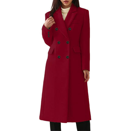 Women Winter Mid-Long Coat Double Breasted Lapel Jacket Outwear