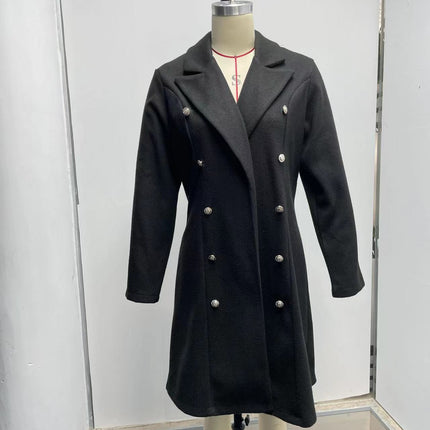 Women's Basic Notch Lapel Double Breasted Mid-Long Pea Coat