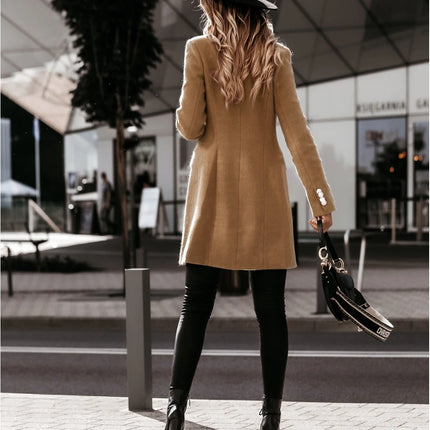 Women's Basic Notch Lapel Double Breasted Mid-Long Pea Coat