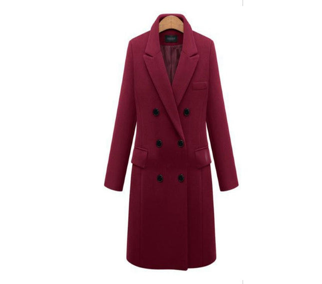 Women's Outerwear for Winter Mid-Long Coats Double-breasted Lapel Jacket