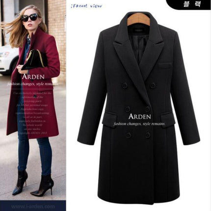 Women's Outerwear for Winter Mid-Long Coats Double-breasted Lapel Jacket