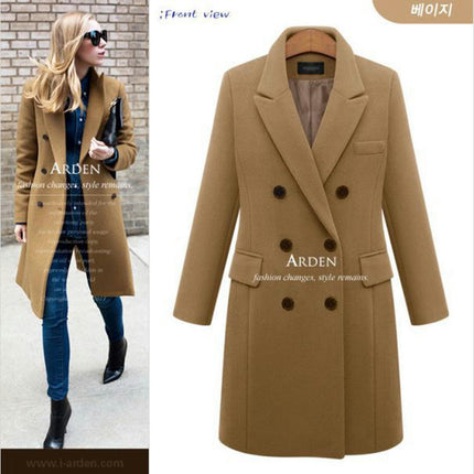 Women's Outerwear for Winter Mid-Long Coats Double-breasted Lapel Jacket