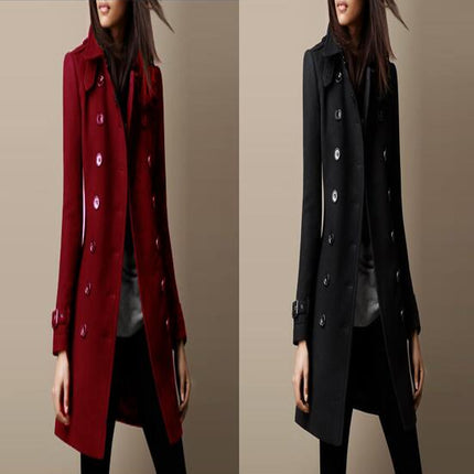 Double Breasted Coat Notch Lapel Over Coat Mid Long Winter Outwear for Women