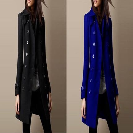 Double Breasted Coat Notch Lapel Over Coat Mid Long Winter Outwear for Women