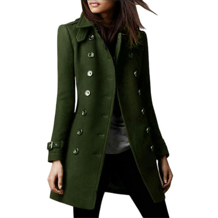 Double Breasted Coat Notch Lapel Over Coat Mid Long Winter Outwear for Women