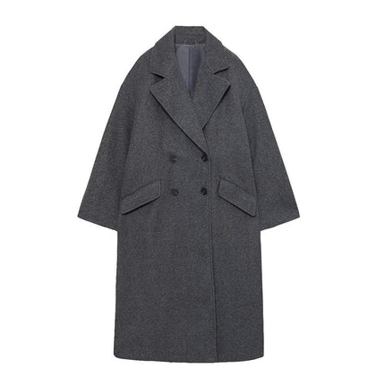 Women's Casual Notched Lapel Double Breasted Loose Trench Pea Coat