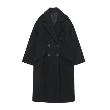 Women's Casual Notched Lapel Double Breasted Loose Trench Pea Coat