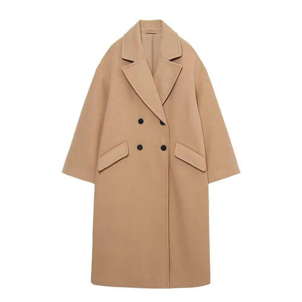 Women's Casual Notched Lapel Double Breasted Loose Trench Pea Coat