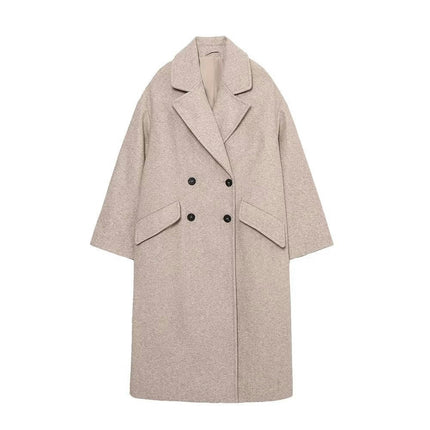 Women's Casual Notched Lapel Double Breasted Loose Trench Pea Coat