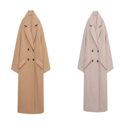 Women's Casual Notched Lapel Double Breasted Loose Trench Pea Coat