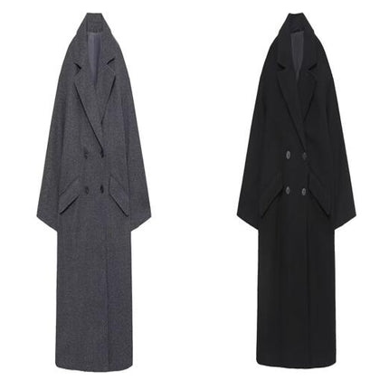 Women's Casual Notched Lapel Double Breasted Loose Trench Pea Coat